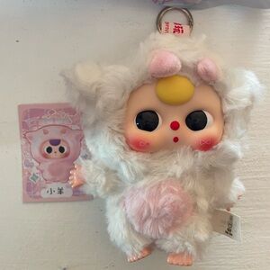 Baby Three Plush Keychain with Pink and White Details